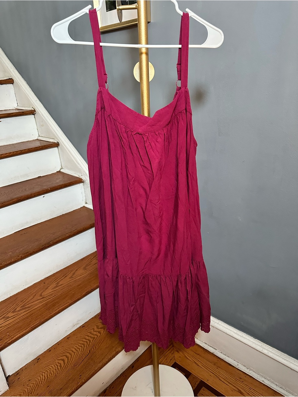 Torrid Size 1 Burgundy Babydoll Mini Dress Eyelet Lace Adjustable Straps